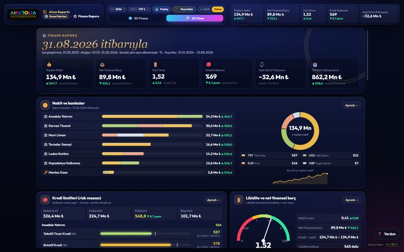 Atom Reports Finans 2D panosu (demo veri)